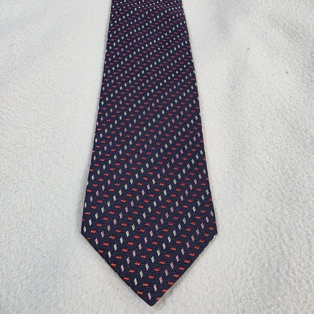 Tom Barnett Dormeuil Silk Tie Navy Blue Geometric Micro Pattern Made in France